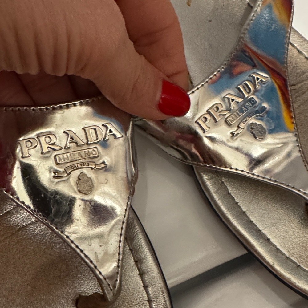 Prada Metallic Silver Sandals